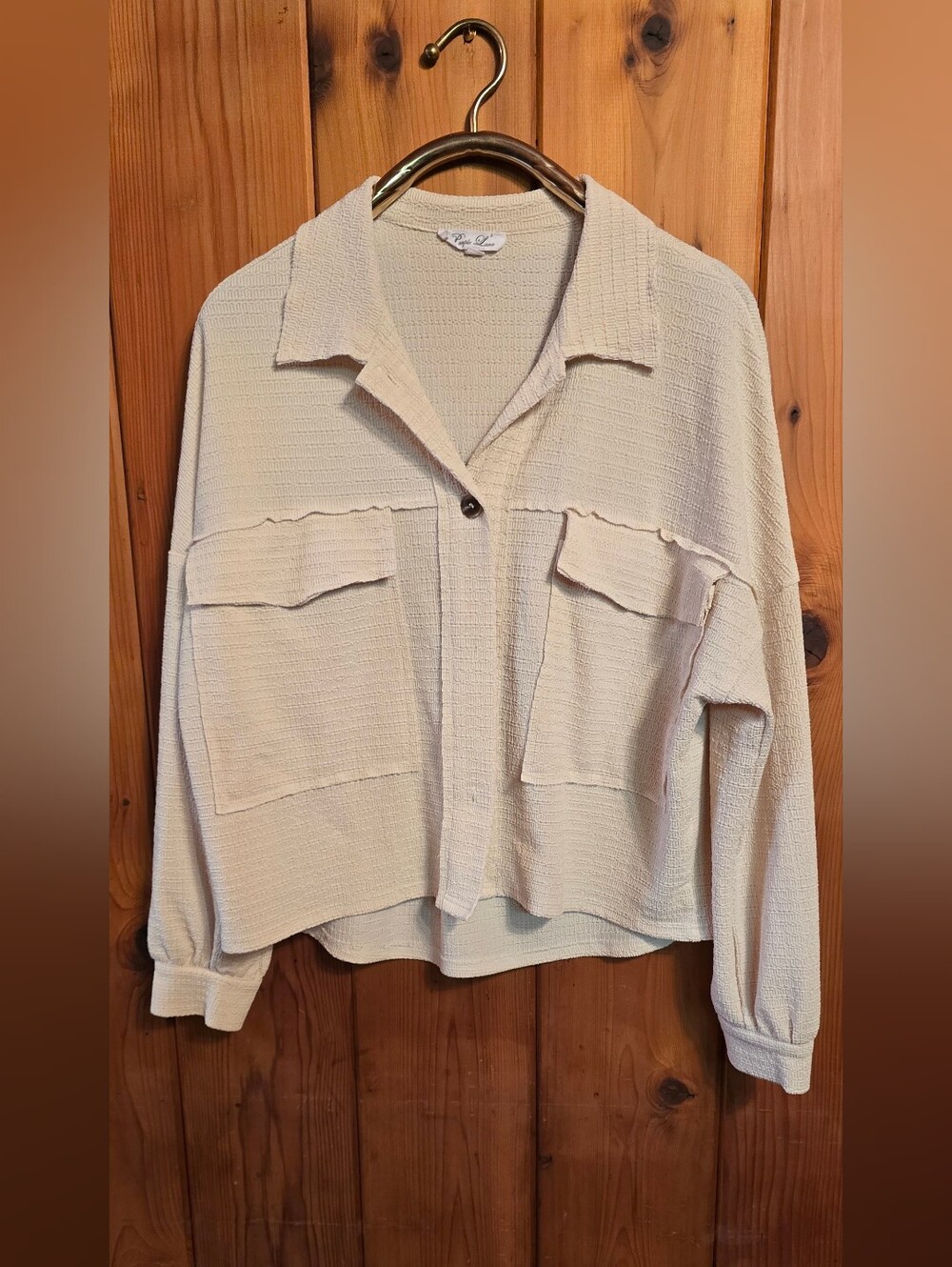 Purple Lava Oversized Cream Waffle Knit Button-Up Shacket - Size M - Picture 1 of 7
